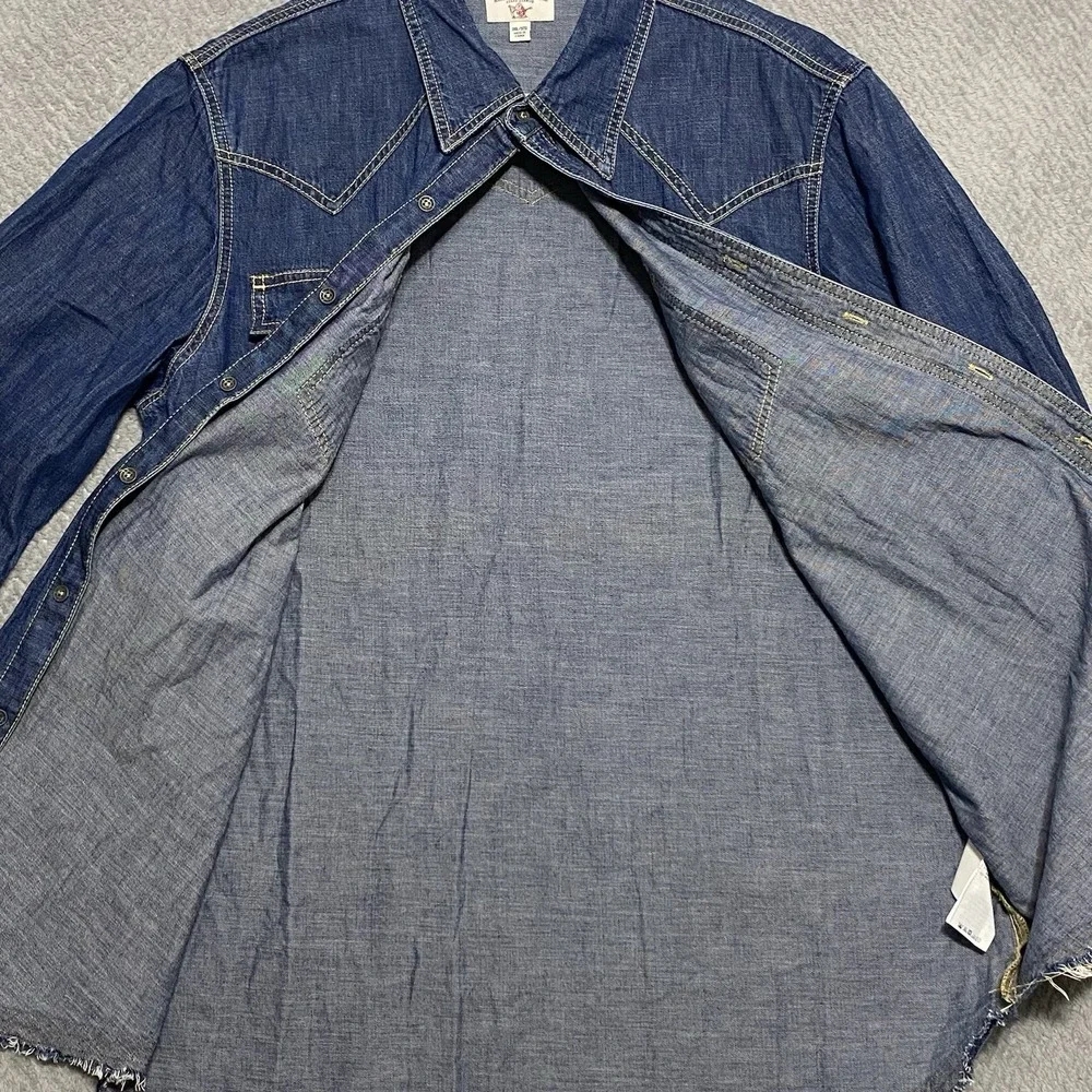 TRUE RELIGION WESTERN Shirt Mens Sz 3XL Released Hem Jeans Denim Long Sleeve